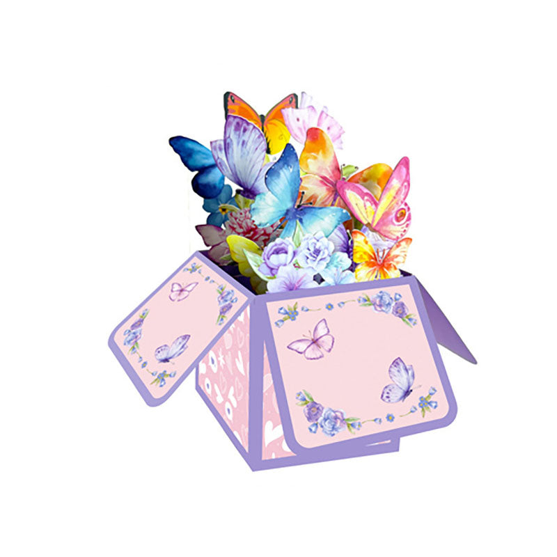 Purple Floral Butterfly Pop Up Birthday Box Card