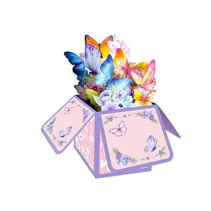 Purple Floral Butterfly Pop Up Birthday Box Card