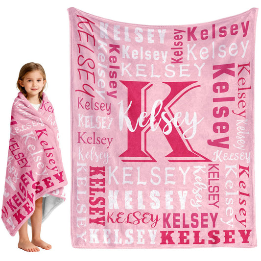 Personalized name monogram flannel blanket for girls custom word art throw gift