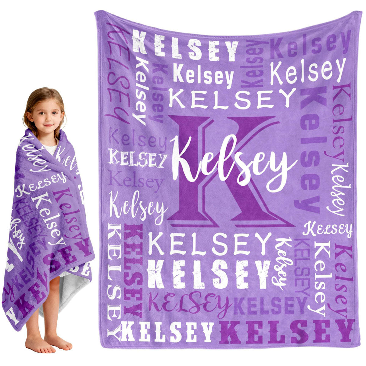 Purple gradient personalized name blanket monogram throw for girls