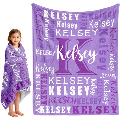 Purple gradient personalized name blanket monogram throw for girls