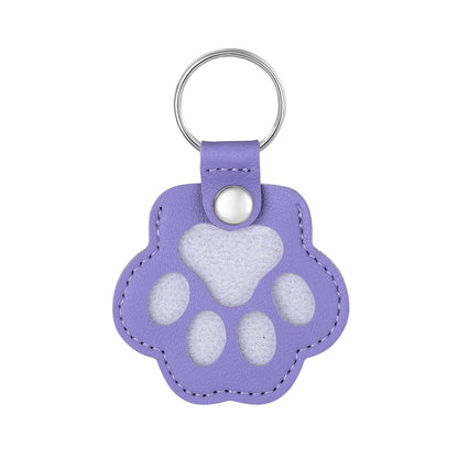 Lavender Purple Blank Paw Print PU Leather Pet Keychain DIY Engravable 