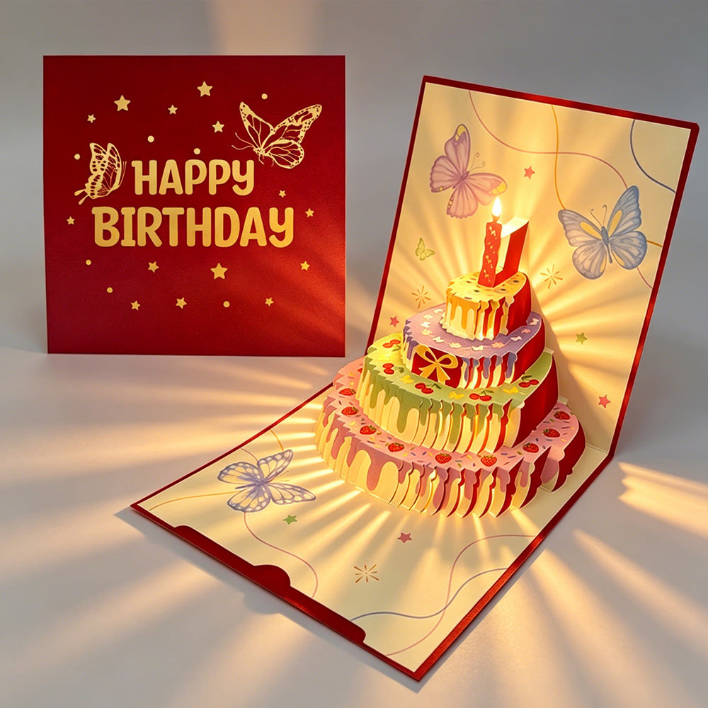 Rainbow Cake Pop Up Birthday Card Red Cover