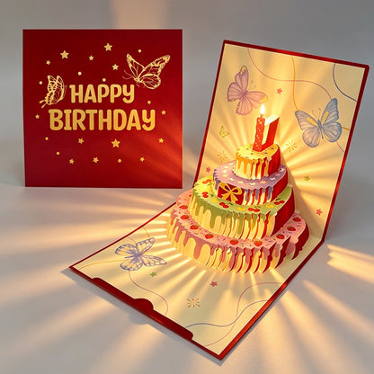 Rainbow Cake Pop Up Birthday Card Red Cover