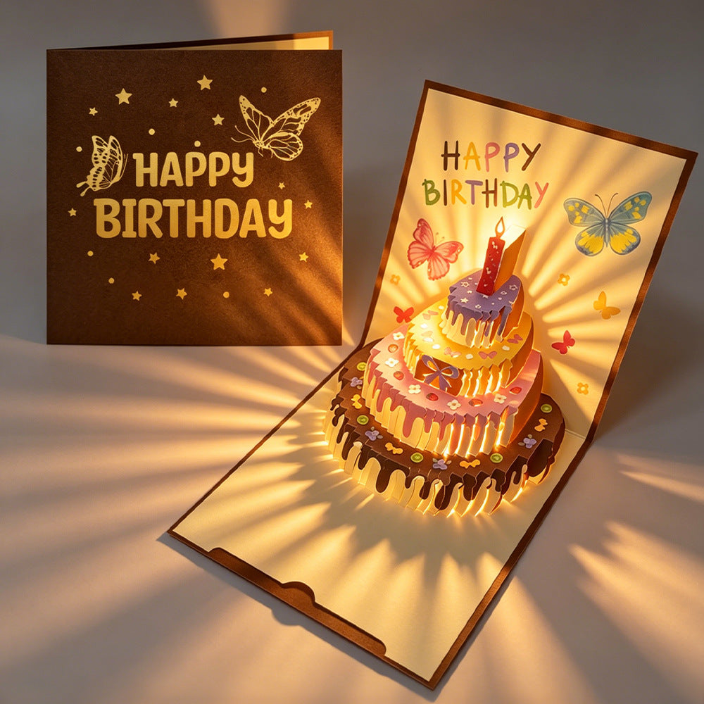 Rainbow Cake Pop Up Birthday Card Brown Cover