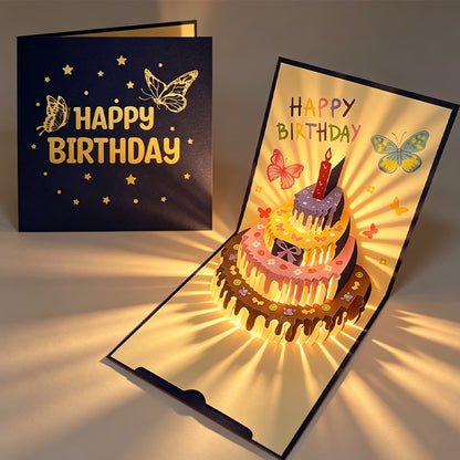 Rainbow Cake Pop Up Birthday Card Navy Blue Cover