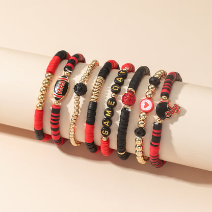 Red Blue White Game Day Beaded Bracelet Stack, Football Gameday Outfit Jewelry