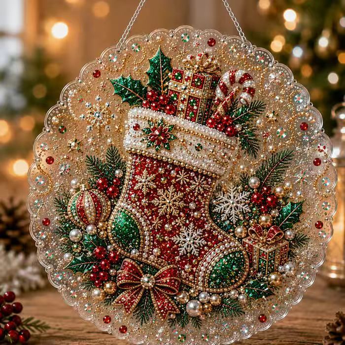 Retro Christmas Stocking Acrylic Wall Hanging Decor