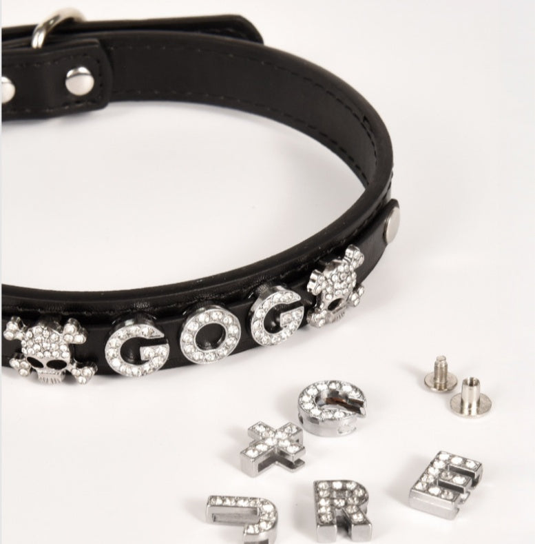 Sparkly crystal rhinestone alphabet star skull charms for custom dog name collar bling decorative studs