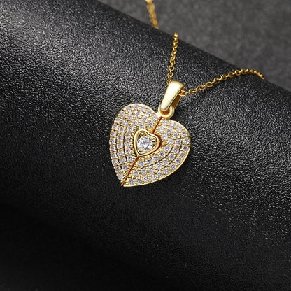 Rose Gold Brass Cubic Zirconia Inlaid Guardian Angel Wing Heart Locket Necklace Women Daily Wear Sentimental Jewelry