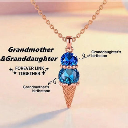 Rose gold plated brass ice cream pendant equipped with two blue cubic zirconia birthstones for family memorial use