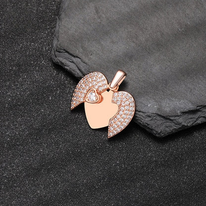 Opened Rose Gold Brass Angel Wing Heart Locket Blank Engraving Plate Memorial Keepsake Pendant for Women