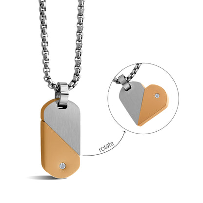 1. Rose Gold Silver Split Heart Dog Tag Custom Engraved Name Couple Matching Necklace For Long Distance Lovers