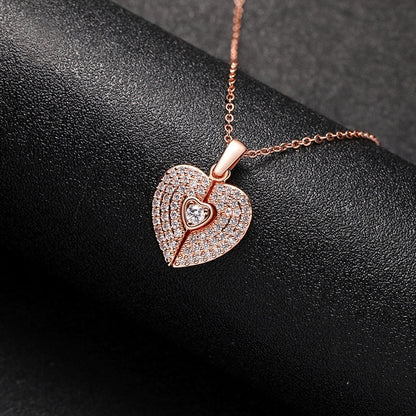 Rose Gold Brass Shiny Cubic Zirconia Split Heart Locket Angel Wing Necklace Personalized Bereavement Keepsake Jewelry