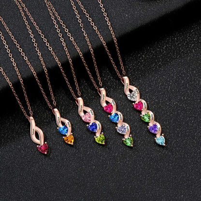 Rose Gold Plated Twisted Heart Birthstone Necklace Assortment Custom Mom Grandma Sentimental Keepsake Jewelry Flat Lay