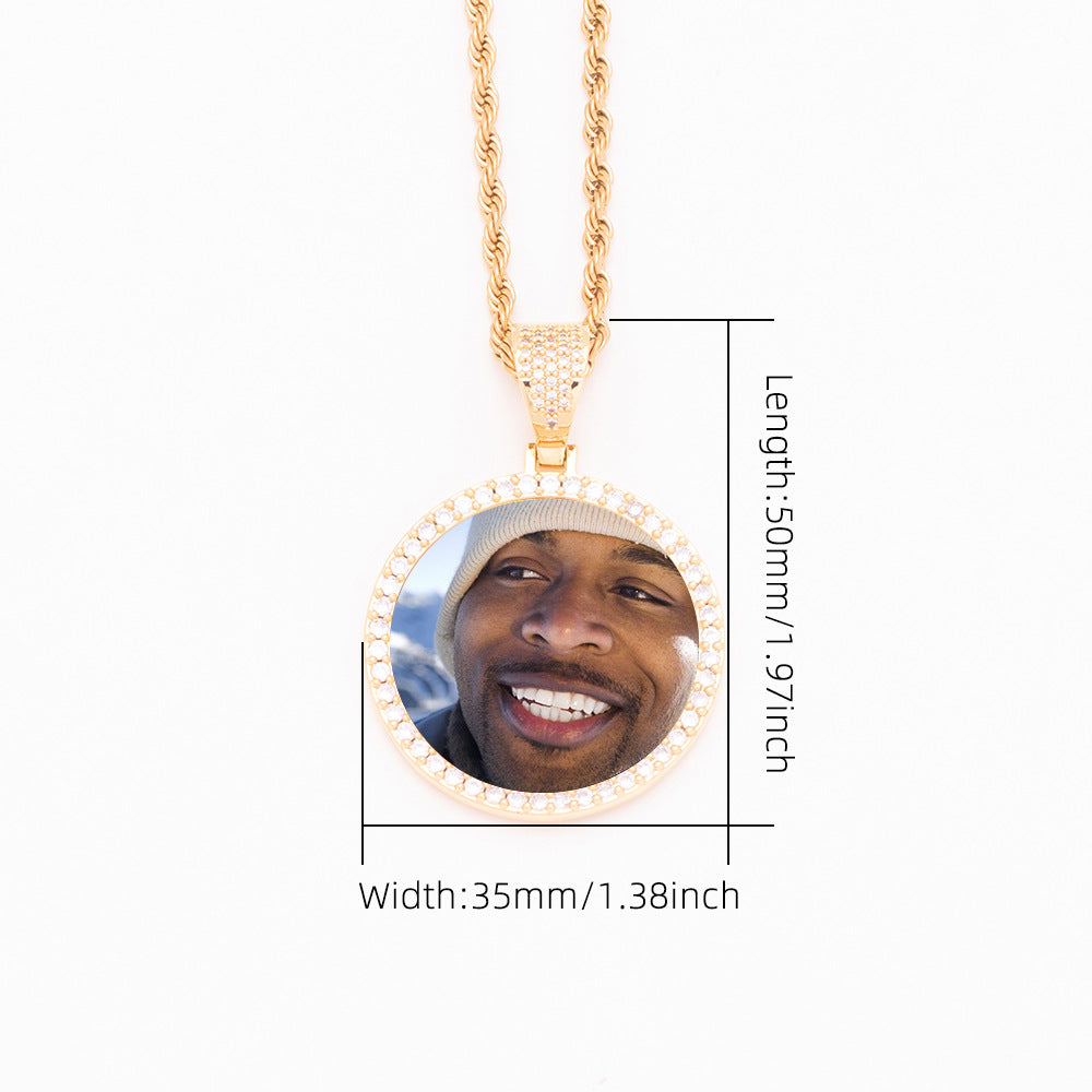 Diameter & Size Weight Measurement Chart Brass Cubic Zirconia Halo Round Custom Photo Pendant Necklace Parameter Reference Diagram