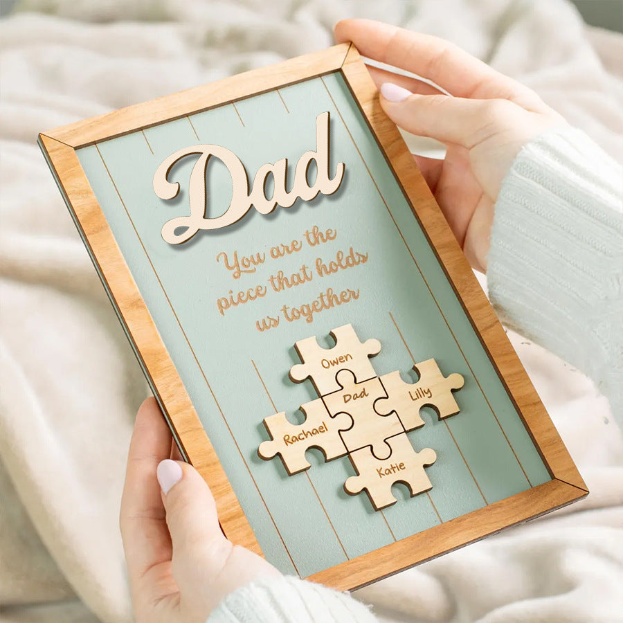 Personalized Dad Puzzle Wooden Frame Custom Engraved Kids Names Family Tabletop Decor