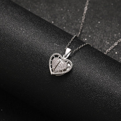 Silver Brass Filigree Angel Wing Open Heart Locket Necklace Bereavement Remembrance Cubic Zirconia Pendant for Her
