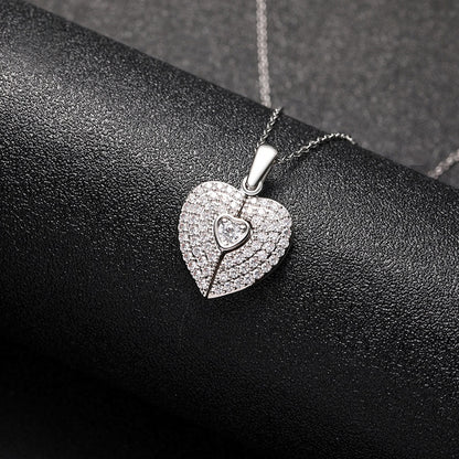 Silver Tone Brass Cubic Zirconia Paved Heart Locket Angel Wing Necklace Bereavement Memorial Gift for Her