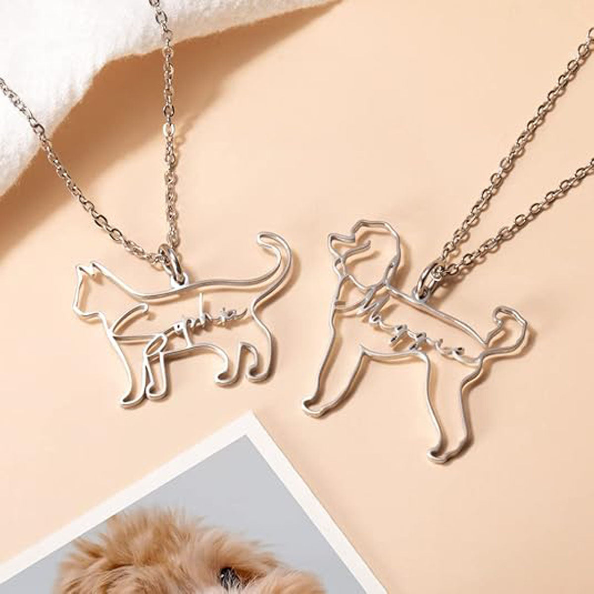 Gold & Silver Dachshund Custom Name Necklace Side By Side Personalized Dog Silhouette Pet Lover Jewelry