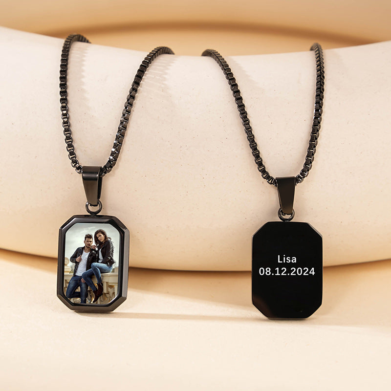 Silver heart thermochromic reveal photo custom text engraved pendant necklace