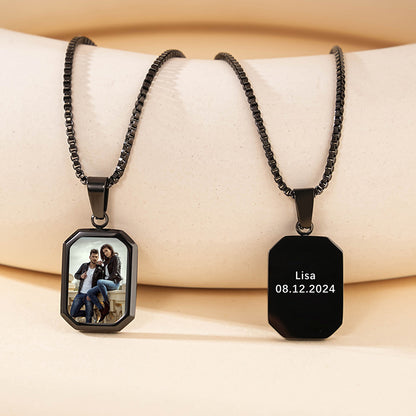 Silver heart thermochromic reveal photo custom text engraved pendant necklace