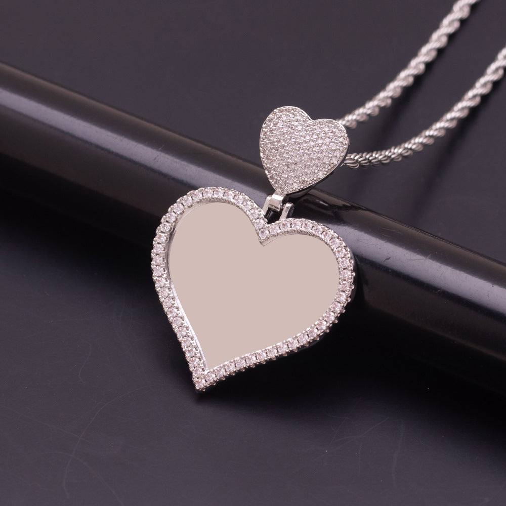 Silver Brass Intertwined Dual Heart Pendant With Paved CZ Accent Custom Photo Compartment Bereavement Remembrance Keepsake Jewelry