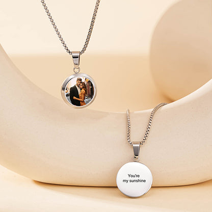 Silver round temperature reactive hidden custom photo stainless steel pendant necklace