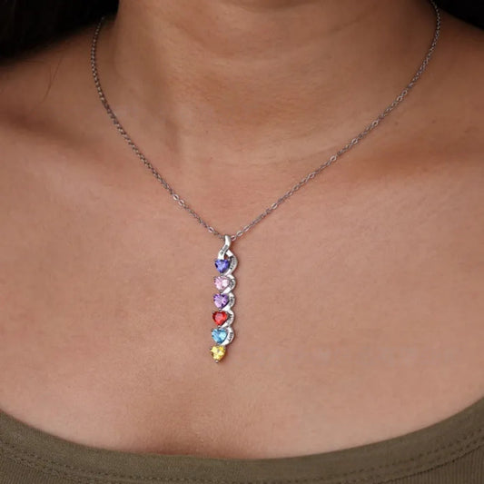Silver Plated Twisted Spiral Multi Heart Birthstone Necklace Custom Family Month Stone Dainty Cable Chain Sentimental Jewelry For Mom Grandma