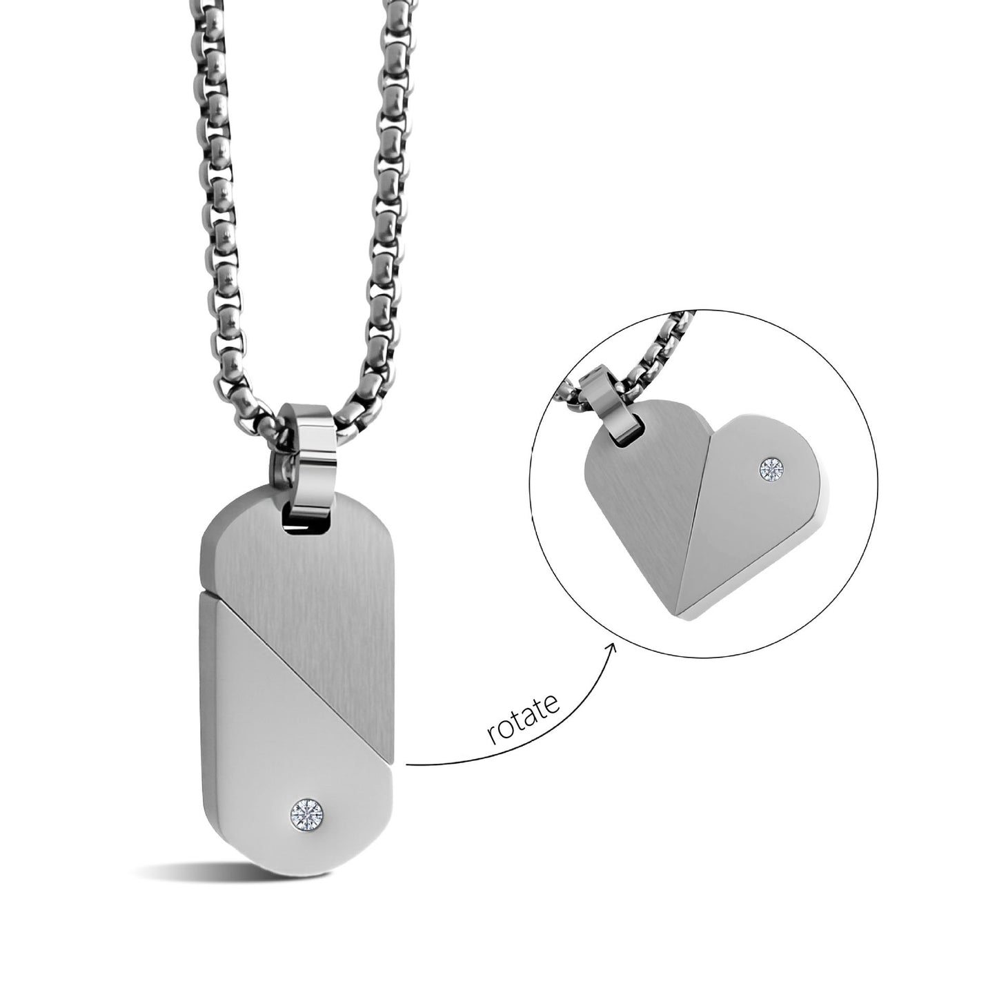 Silver Two Tone Split Heart Dog Tag Personalized Engraved Couple Pendant Stainless Steel Matching Love Jewelry
