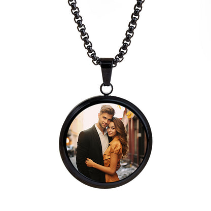 Single black round heat reactive hidden custom photo stainless steel memory necklace
