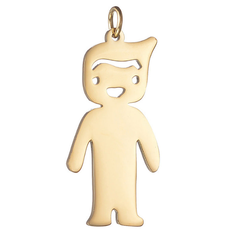 Minimal gold boy kid outline charm custom pendant for family name necklace