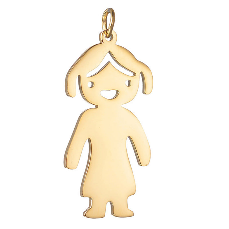 Single gold girl silhouette custom engraved pendant for personalized family mom necklace