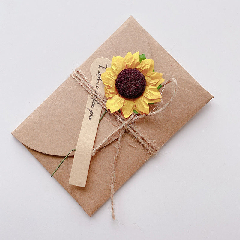 Kraft Floral Blank Note Card, Greeting Cards with Envelope, Artificial Flower, Twine & Seal Sticker