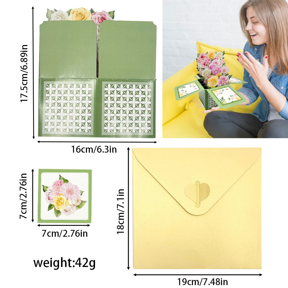 3D Flower Pop Up Box Card, Floral Explosion Box Greeting Card with Envelope