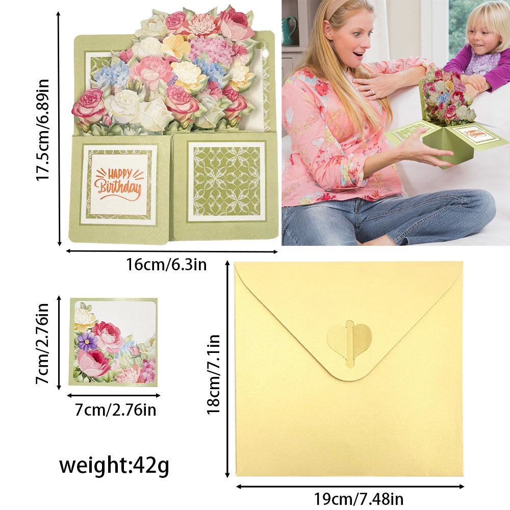 3D Flower Pop Up Box Card, Floral Explosion Box Greeting Card with Envelope