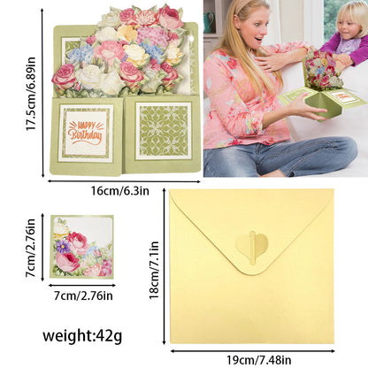 3D Flower Pop Up Box Card, Floral Explosion Box Greeting Card with Envelope
