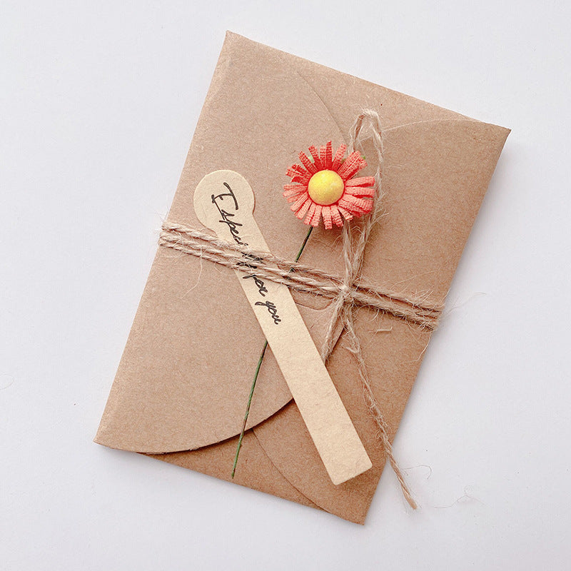 Kraft Floral Blank Note Card, Greeting Cards with Envelope, Artificial Flower, Twine & Seal Sticker