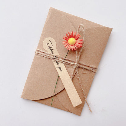 Kraft Floral Blank Note Card, Greeting Cards with Envelope, Artificial Flower, Twine & Seal Sticker