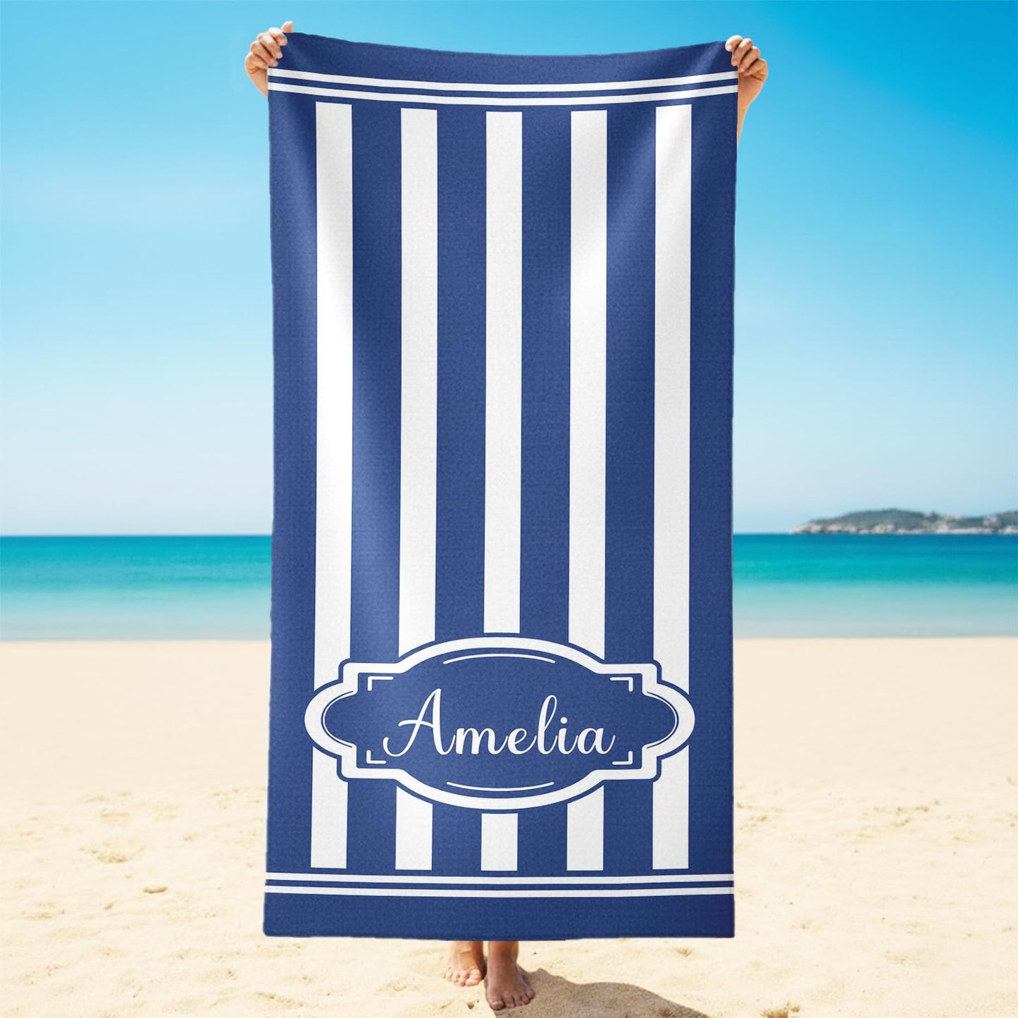 Personalized Mermaid Tail Beach Towel Custom Name Kids Microfiber Pool Towel
