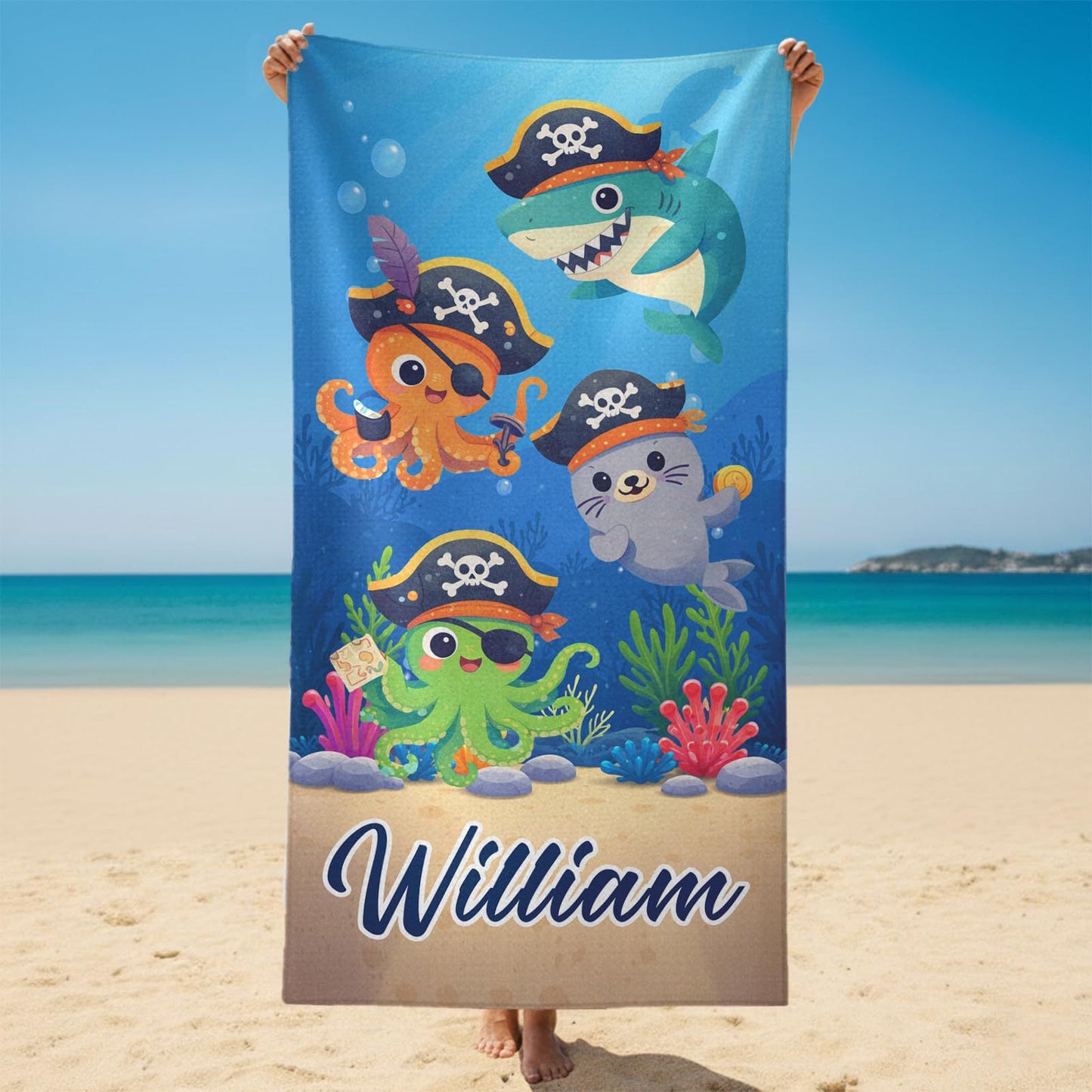 Personalized Mermaid Tail Beach Towel Custom Name Kids Microfiber Pool Towel