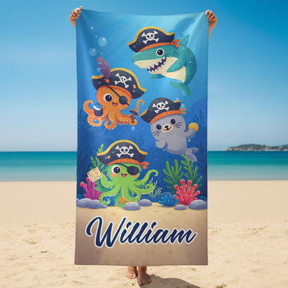 Personalized Mermaid Tail Beach Towel Custom Name Kids Microfiber Pool Towel