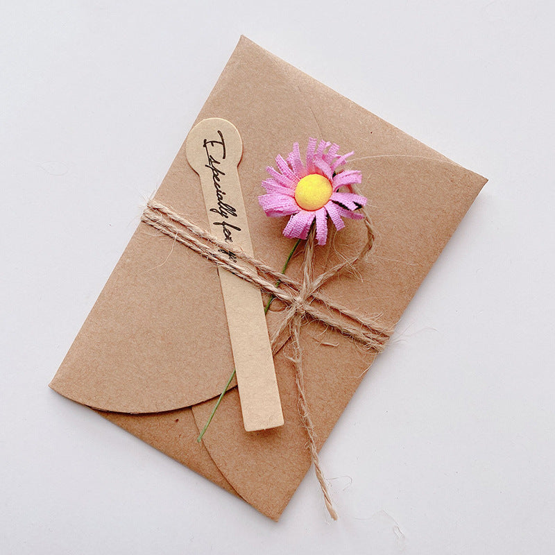 Kraft Floral Blank Note Card, Greeting Cards with Envelope, Artificial Flower, Twine & Seal Sticker