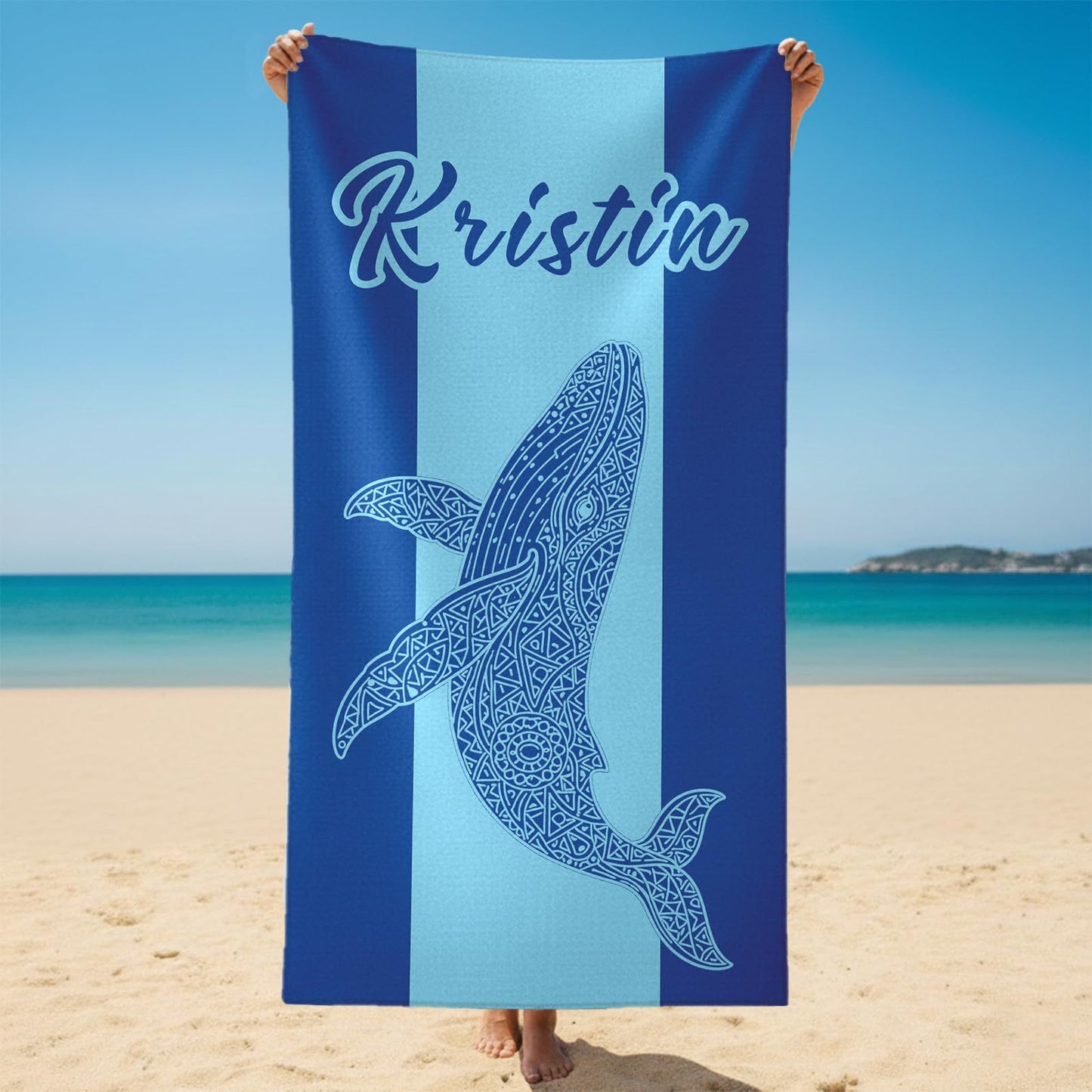 Personalized Mermaid Tail Beach Towel Custom Name Kids Microfiber Pool Towel