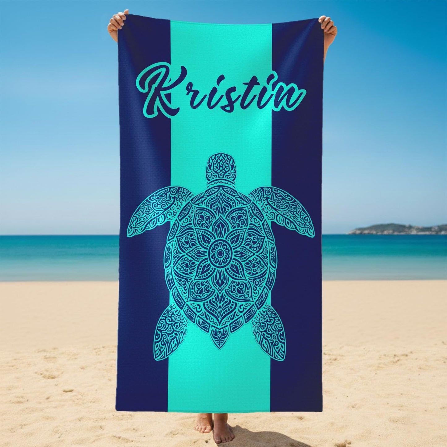 Personalized Mermaid Tail Beach Towel Custom Name Kids Microfiber Pool Towel