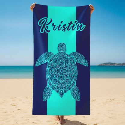 Personalized Mermaid Tail Beach Towel Custom Name Kids Microfiber Pool Towel