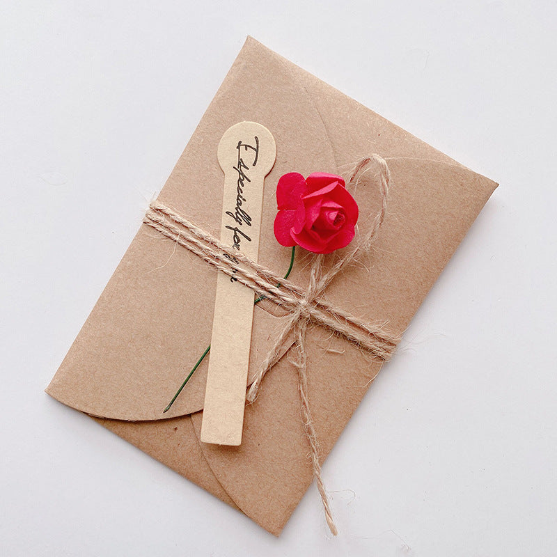 Kraft Floral Blank Note Card, Greeting Cards with Envelope, Artificial Flower, Twine & Seal Sticker