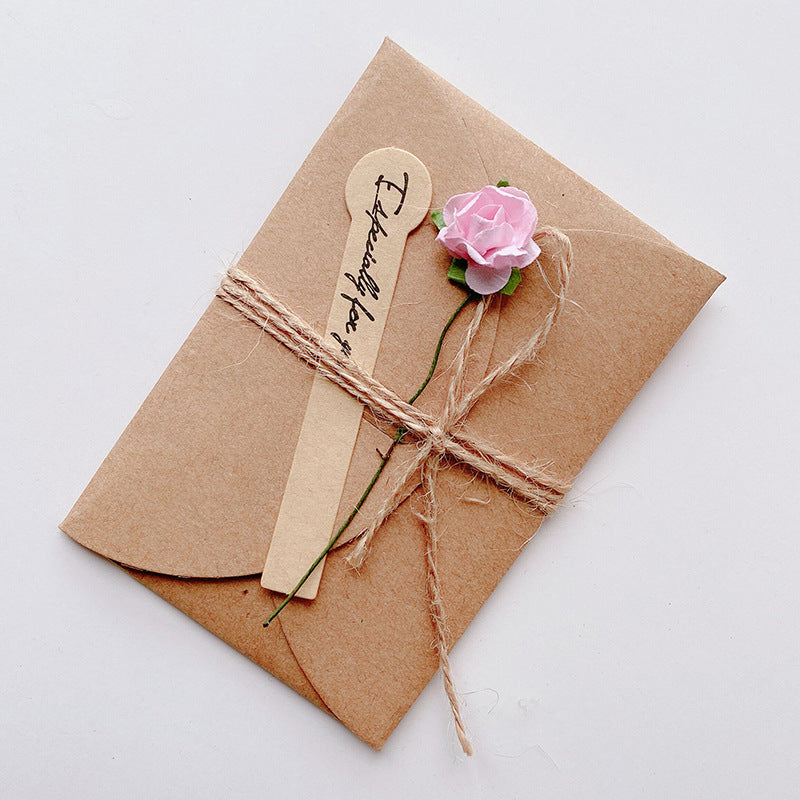 Kraft Floral Blank Note Card, Greeting Cards with Envelope, Artificial Flower, Twine & Seal Sticker