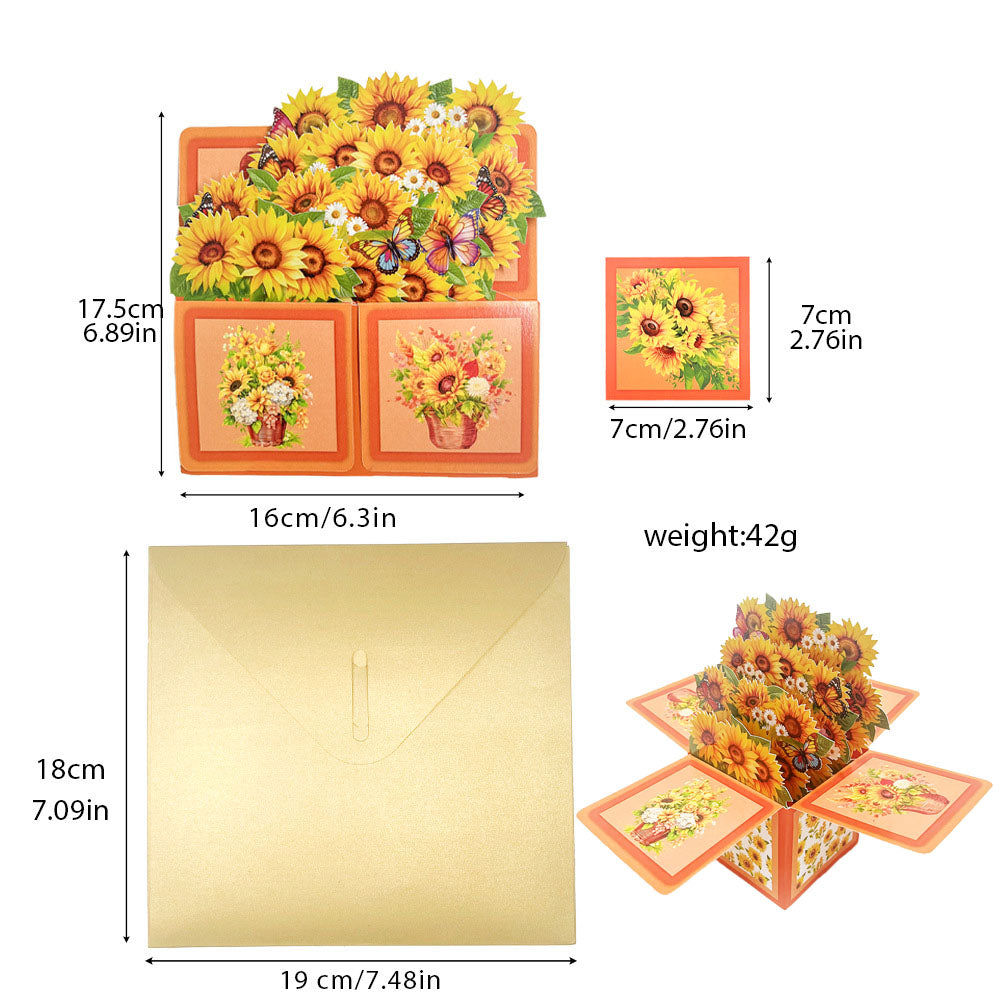 3D Flower Pop Up Box Card, Floral Explosion Box Greeting Card with Envelope