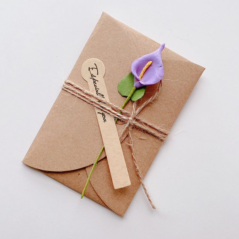 Kraft Floral Blank Note Card, Greeting Cards with Envelope, Artificial Flower, Twine & Seal Sticker